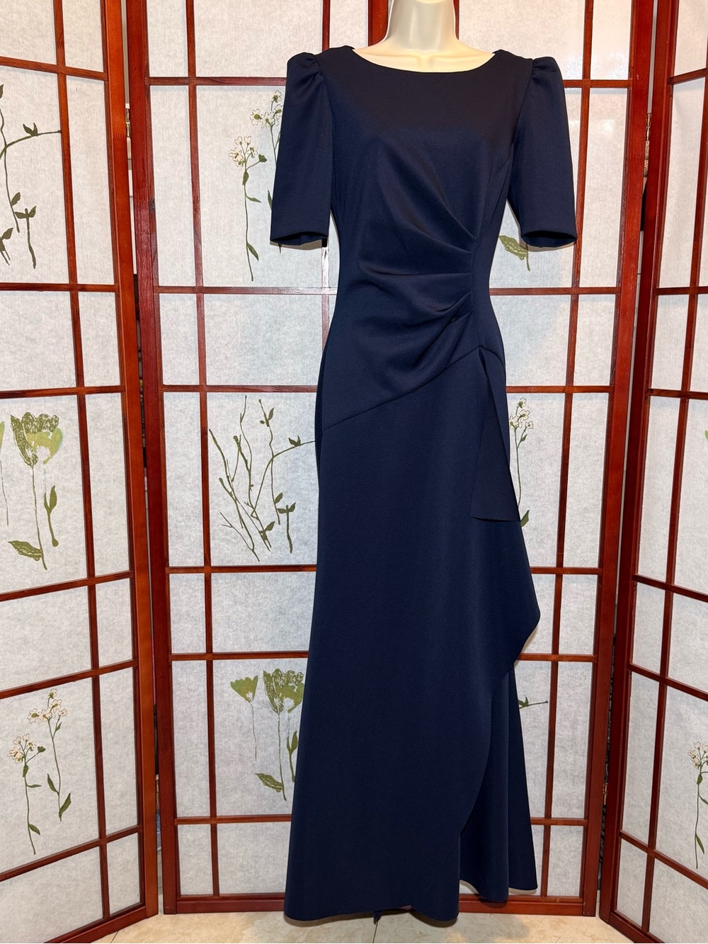 Xscape Evenings Women’s Ruffle Puff Sleeve Gown Maxi dress Navy size 10
